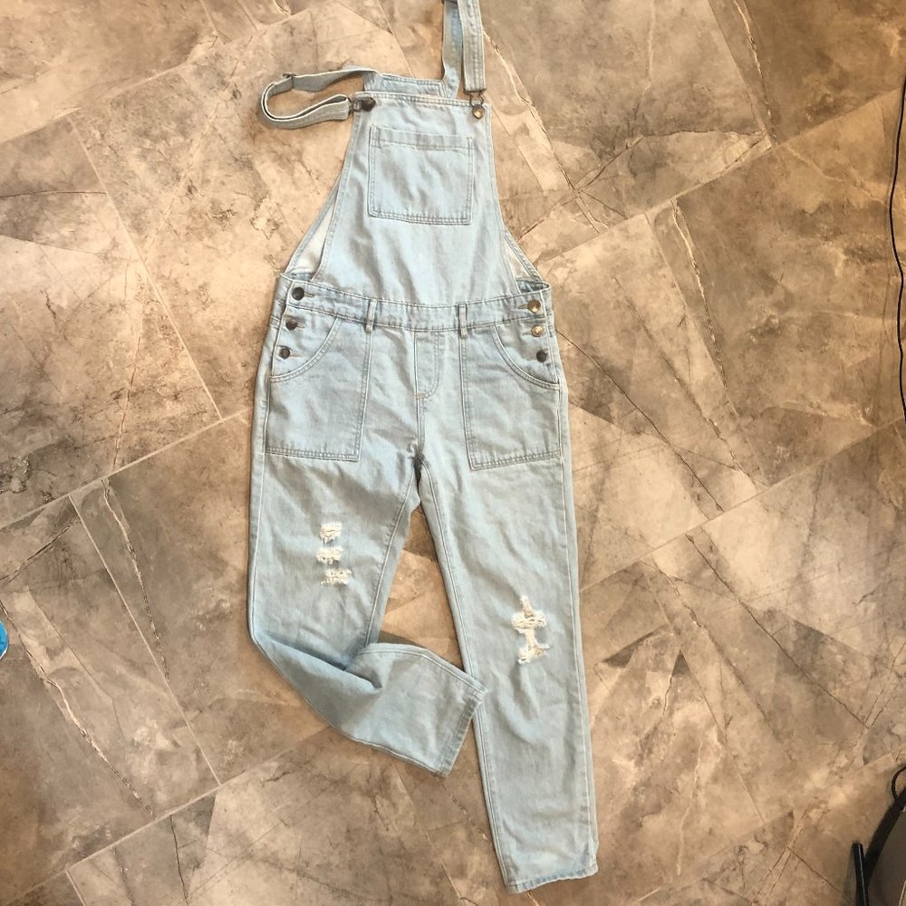 Cotton On Light Blue Denim Slim Overalls, Size 6